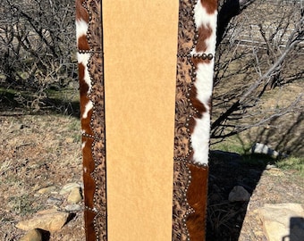 Fancy Full Length Wood Western Cowhide & Leather Mirror Frame 64”x24” MADE TO ORDER