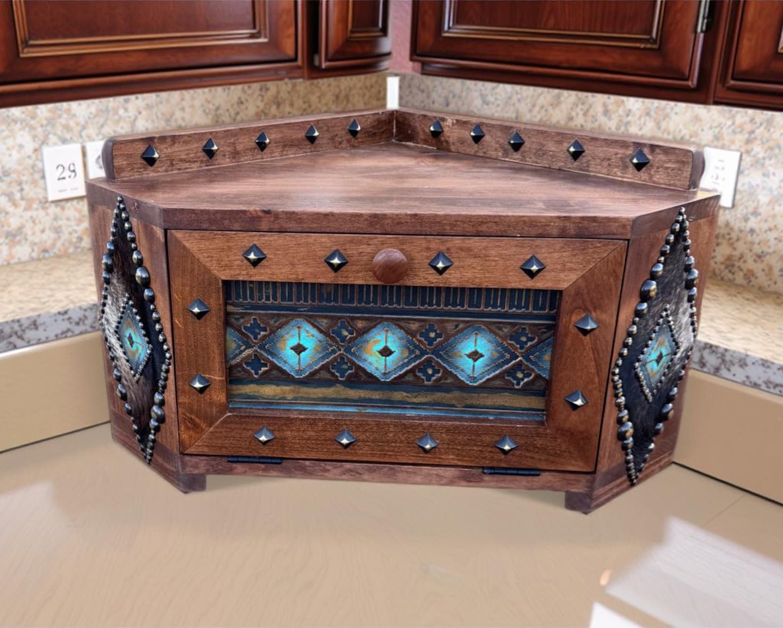 Kichen Counter Box Western Cowboy Kichen Decor Cowhide and Leather Counter Corner Solid ...