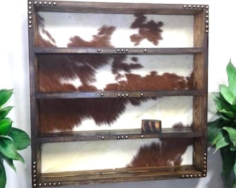 Cowhide Rodeo Trophy Buckle Display Case, Wall Hung 24"x24"