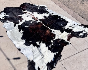 Genuine Tri Color Cowhide Rug 85"x70" – Natural Short Hair Hide for Decor