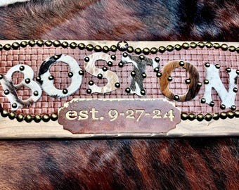 Personalized Cowhide Name Sign, Rustic Western Decor
