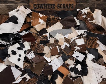 Hair On Cowhide OR Embossed Leather Small to large Scraps 5 lb.