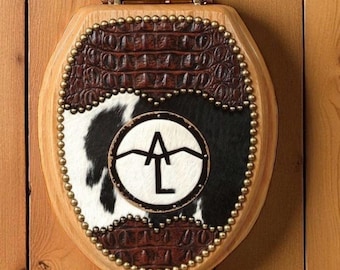 Personalized Cowhide Toilet Seat – Embossed Crocodile, Western Decor