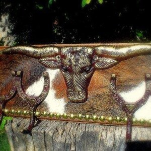 Hallway Longhorn Wall Mount Pine Cowhide & Leather Coat Hat Key Rack - Etsy