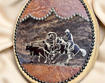 Brindle Cowhide Toilet Seat: Western Roper Embossed Leather Bath Decor