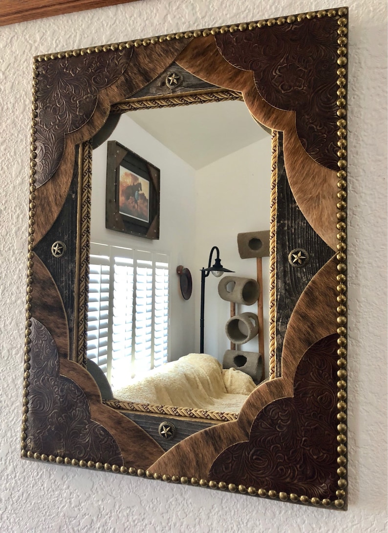 Home Kitchen Tooled Leather Brindle Cowhide Fancy Western