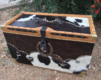 Western Cowhide and Leather Heirloom Trunk, Hope Chest