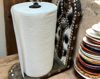 Cowhide Western Paper Towel Holder, Concho Decor