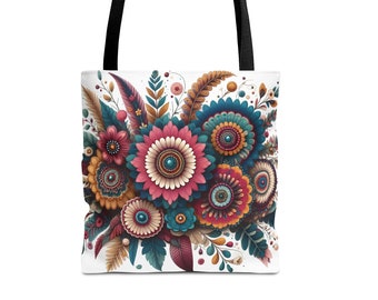 Boho retro- Stil Tasche,Lustige Blumentasche,Hochwertige Tragetasche,Umhängetasche Blumen, Tragetasche mit Allover-Druck,Geschenk für Frauen