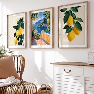 Lemon Garden Art Print Set: Mediterranean Kitchen Decor, Amalfi Coast Prints (Digital Download)