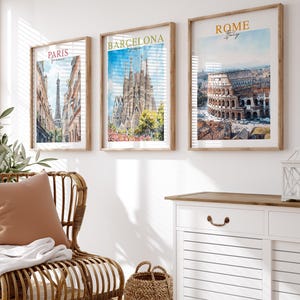 Paris, Barcelona & Rome Print Set: Europe Travel Wall Art (Digital Download)