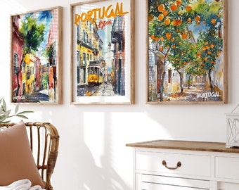 Lisbon Portugal Watercolor Print Set: City Landscape Travel Poster (Digital Download)