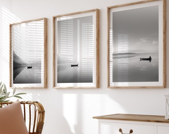 Black & White Lake Prints Set: Minimalist Boho Decor (Digital Download)