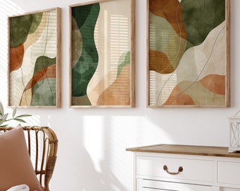 Warm Neutral Abstract Prints: Modern Rustic Wall Art Set (Digital Download)