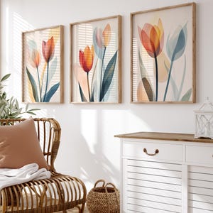 Watercolor Tulip Print Set: Abstract Scandinavian Floral Art (Digital Download, Set of 3