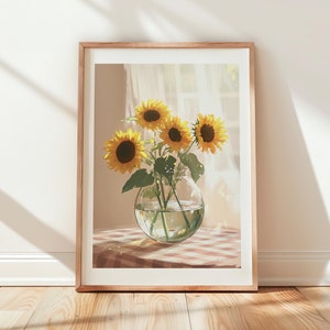 Sonnenblumen Wandkunst, Digitales Poster Sonnenblume, Botanischer Druck, Wohnzimmer Wandkunst, Sonnenblumen Illustrationen, Blumen Wandkunst