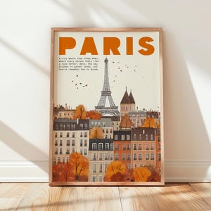 Paris Wall Art - Minimalistische Herbst Eiffelturm Illustration, romantische Pariser Stadtansicht druckbares Poster, Reise Wandkunst, digitale Kunst