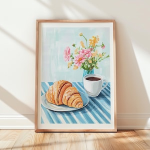 Coffee and Croissant Art Print: French Cafe Kitchen Decor (Digital Download)