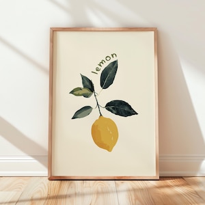 Minimalist Lemon Branch Art Print: Kitchen Wall Decor (Digital Download)