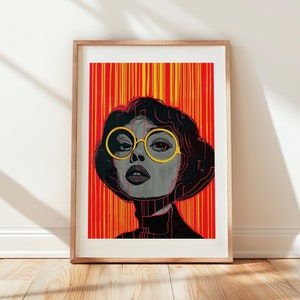Retro Woman Portrait Art Print: Abstract Line Art (Digital Download)