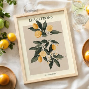Lemon Botanical Print: Kitchen Citrus Wall Art (Digital Download)