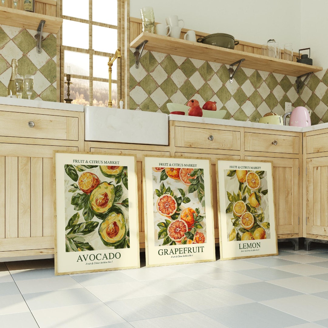 kitchen print set - add style to your kitchen Images... Citrus Kitchen Print Set: Avocado, Grapefruit, Lemon (digital Download ...