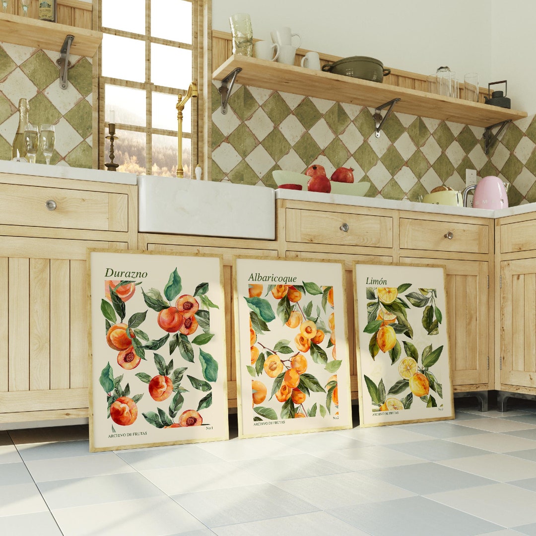 boho kitchen decor boho wall art set of 2 prints... Watercolor Fruit Prints: Boho Kitchen Wall Art Set (digital Download ...