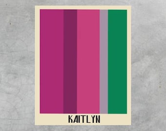 Synesthesia Kaitlyn Art Print, What Color is Your Name? Name Art, Synesthesia Art Digital Print, Retro Wall Art Instant Digital Download