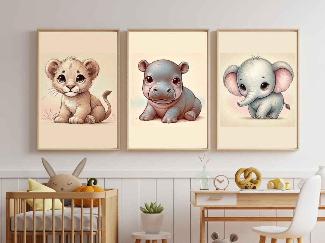 Safari Animals Nursery Room Wall Art Cute Safari Children Room Wall ...