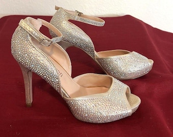 Y2K Glitter Gold Stiletto Sandals: Rhinestone Strappy Heels, Party Prom Shoes