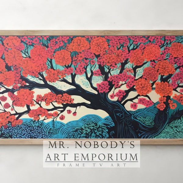 SAMSUNG FRAME TV Art | Japanese Style Wood Block Cherry Blossom Art | Tv#70