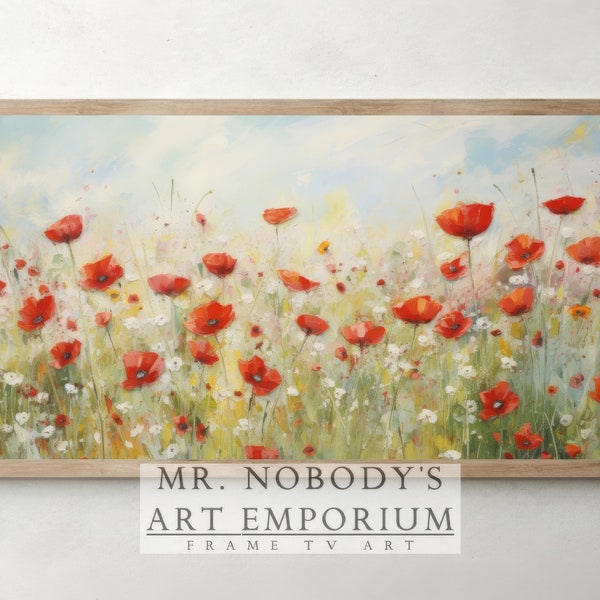 SAMSUNG FRAME TV Art | Field Of Wild Poppies Painting Art | Tv#18