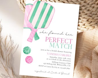 Pickleball Perfect Match Shower Invitation | Watercolor Pink and Green Pickleball Bridal Shower Digital Download Invitation Printable