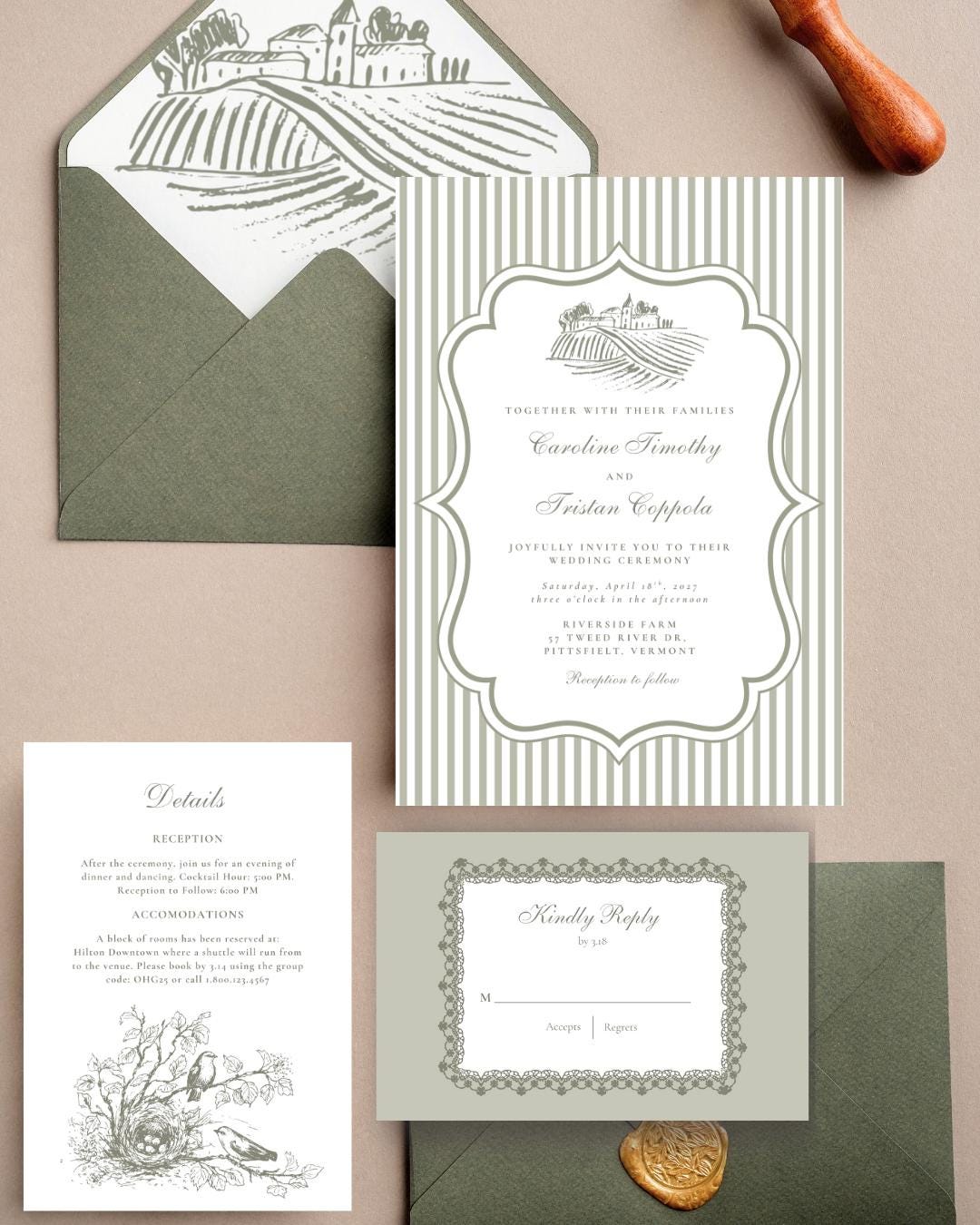 CAROLINE Countryside Wedding Invitation Suite | Digital Download Bundle ...