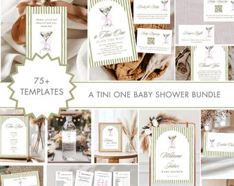 Bewerkbaar: een Tini One is onderweg uitnodigingsbundel voor babyshower | Martini Baby Shower Uitnodiging Sjabloon Digitale Download Baby Shower Spelletjes