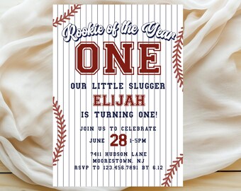 Modern Rookie of the Year First Birthday Invitation | Boy Baseball 1st Birthday Invitation Template Printable