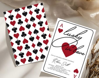 Casino Lucky in Love Bridal Shower Invitation | Red Heart Casino Bridal Shower Digital Download Invite Poker Las Vegas Theme Printable
