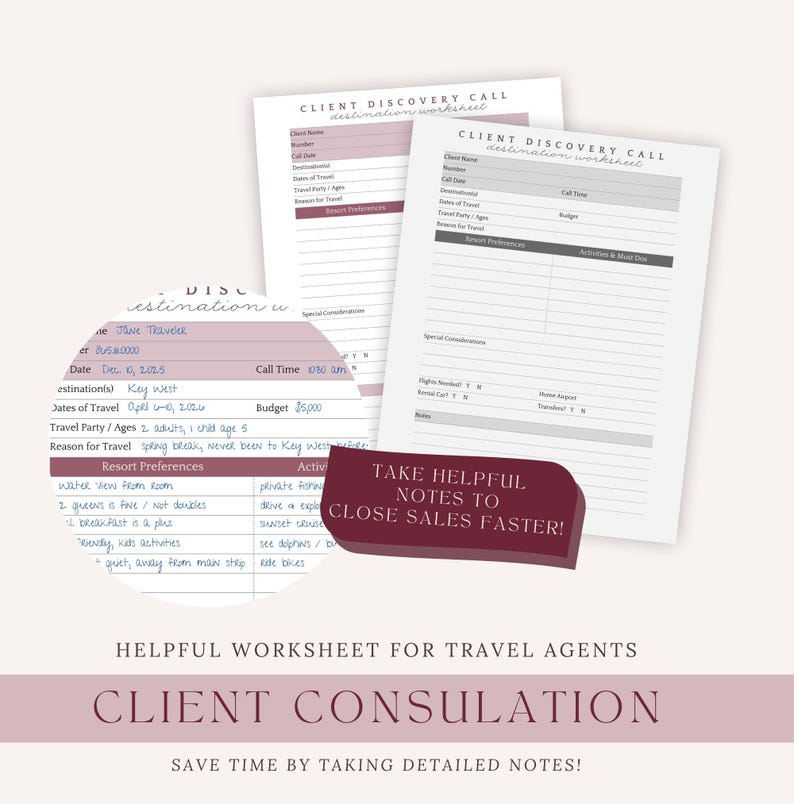 Travel Agent Worksheet.pdf Client Discovery Call Worksheet for Consultation With Client Travel ...