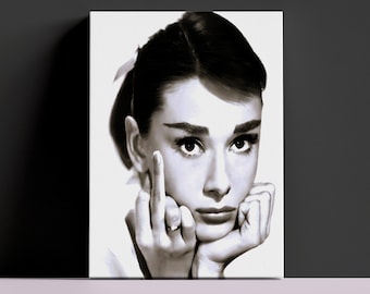 Audrey Hepburn's Middle Finger Audrey Hepburn Canvas Painting, Audrey Hepburn Poster, Banksy Wall Art, Street Art, Modern Wall Art