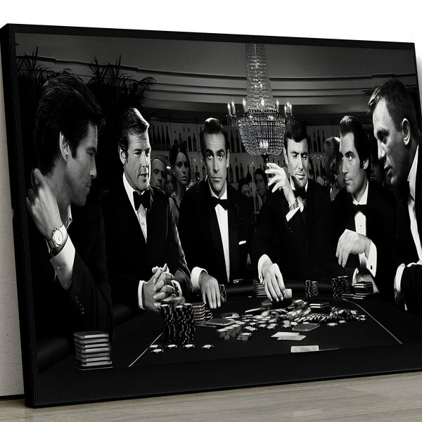 James Bond Pokerspiel-Leinwand-Wandkunst, James Bond Pokerspiel-Poster, James Bond-Leinwanddruckkunst, fertig zum Aufhängen, gerahmte Leinwand