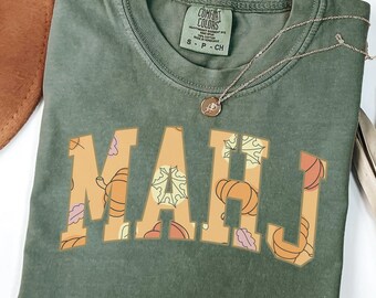 Fall Mahjong Comfort Colors® Shirt, Mahjong Pumpkin Shirt, Mahj Halloween Outfit, Mahjong Player, Mahjong Gift for Girls Game Night