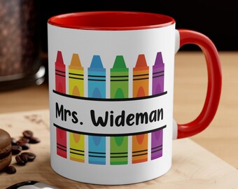 Personalized Crayon Teacher Mug, Teacher Appreciation Gift, Last Day of School Gift