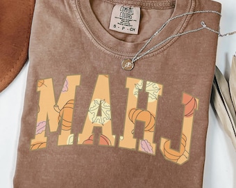 Fall Mahjong Comfort Colors® Shirt, Mahjong Pumpkin Shirt, Mahj Halloween Outfit, Mahjong Player, Mahjong Gift for Girls Game Night
