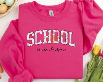 School Nurse Easter Sweatshirt, Floral Bunny Crewneck, Registered Nurse Easter Gifts