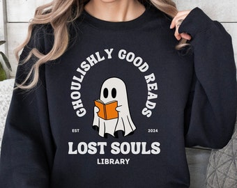 Reading Ghost Halloween Sweatshirt, Book Ghost Fall Crewneck, Book Themed Gifts