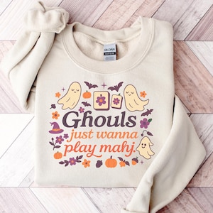 Halloween Ghost Mahjong Sweatshirt, Fall Mahjong Shirt, Funny Game Outfit, Mahjong Player, Mahjong Gift for Girls Game Night