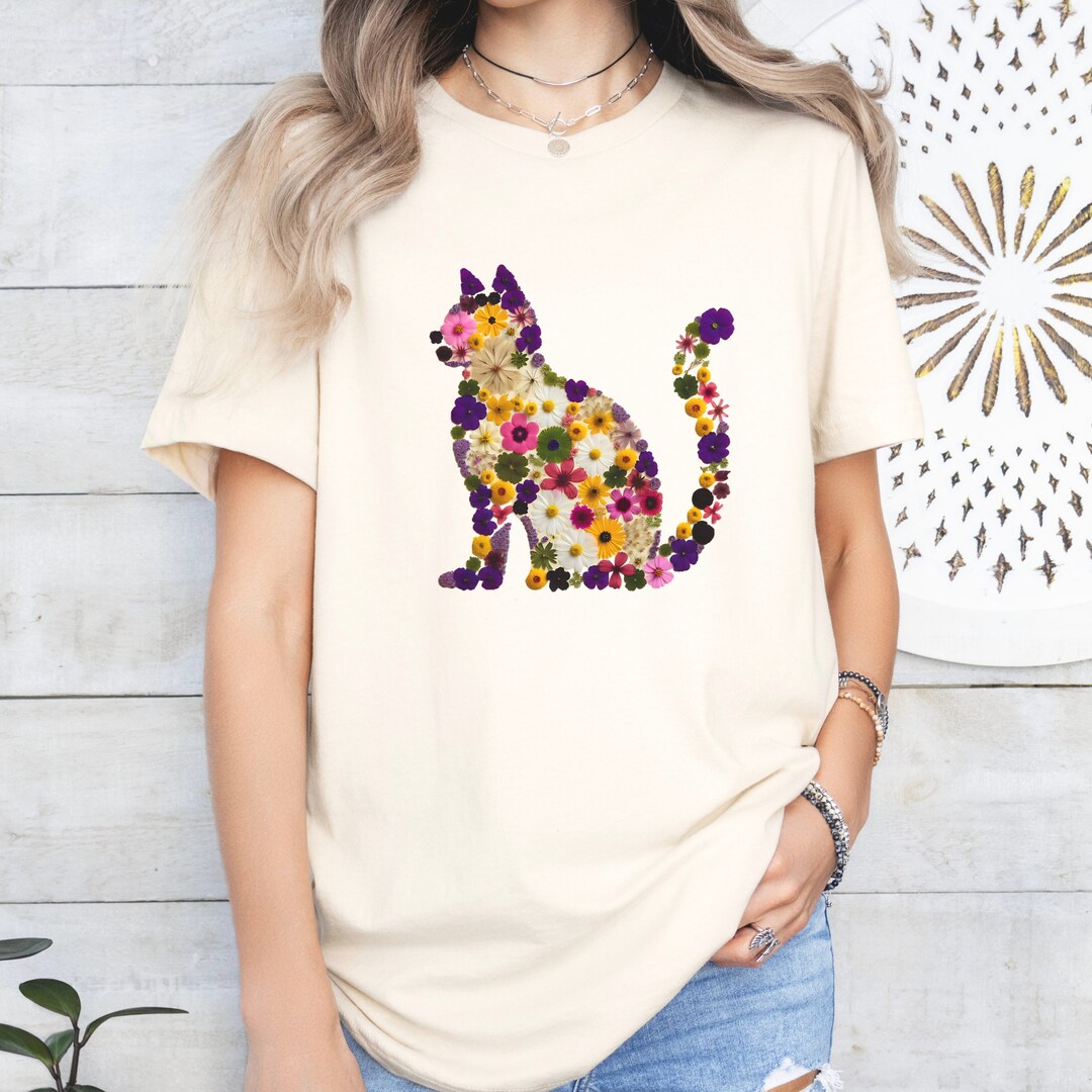 Floral Cat Mom T-shirt, Boho Animal Tee, Besties Gift Tee, Cat Themed ...