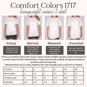 May include: A size chart for a unisex t-shirt made of 100% ring spun cotton. The chart shows the measurements in inches for sleeve length, full body length, and body width. The chart also shows the different fit options for the t-shirt: fitted, normal, relaxed, and oversized.
