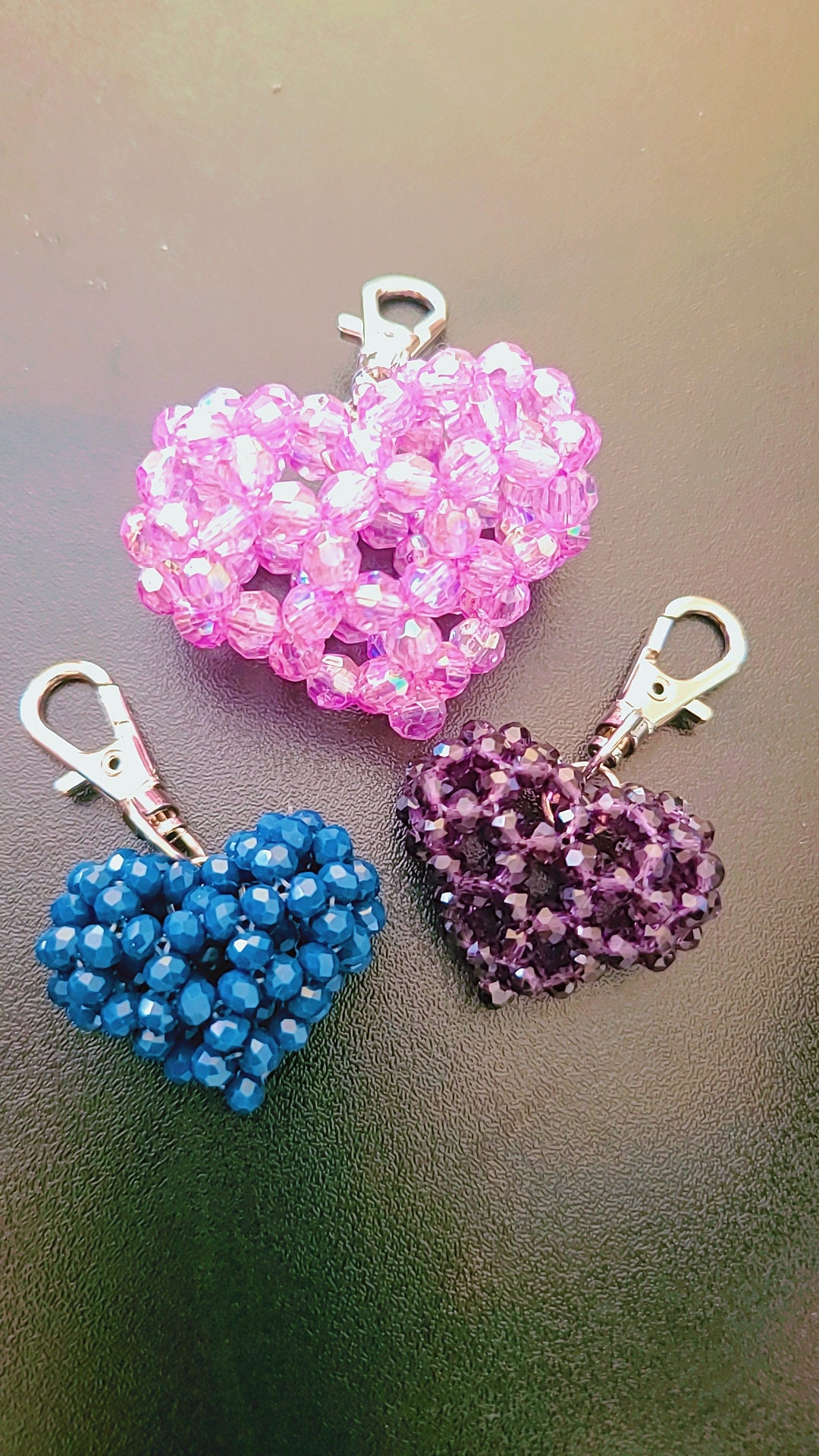 Handmade Beaded Heart Keychain, 3D Bag Charm, Romantic Keyring - Etsy