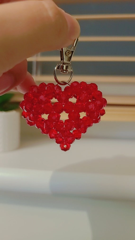 Handmade Beaded Heart Keychain, 3D Bag Charm, Romantic Keyring - Etsy